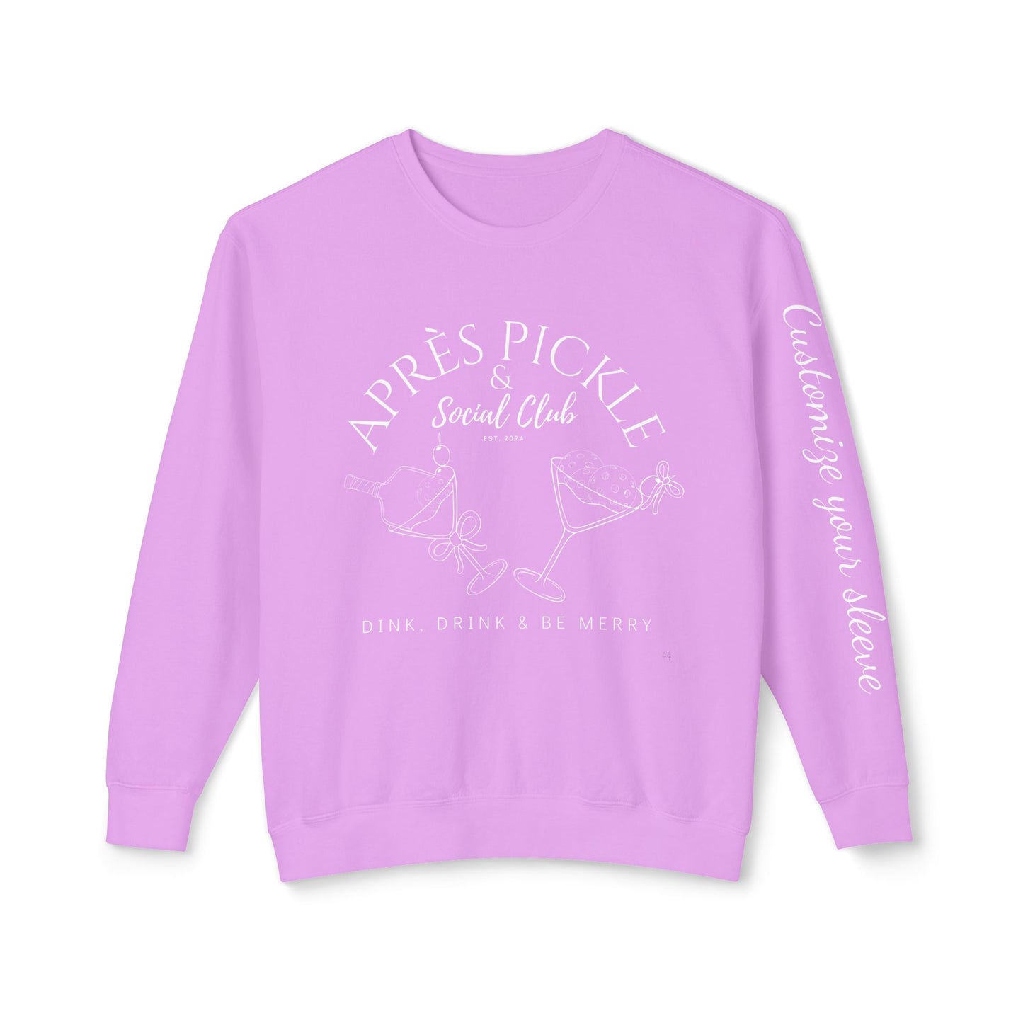APRES Pickle & Ski - Garment Dyed light weight Lightweight Crew- customize sleeve, add in instructions on order