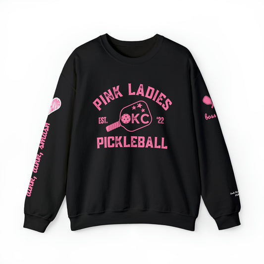 Pink Ladies OKC Pickleball Crew - Hot Pink Unisex Crewneck Sweatshirt (customize name on sleeve)