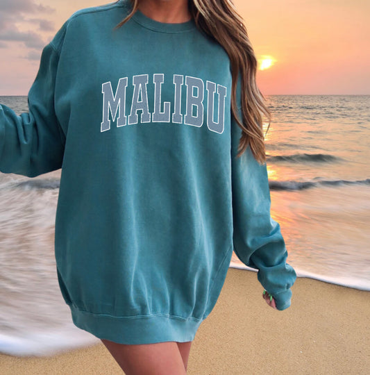 Malibu Crew Sweatshirt - Distressed Blue Logo - Comfort Colors