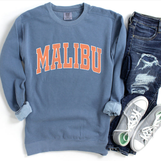 Malibu Crew Sweatshirt - Distressed Orange Logo - Comfort Colors