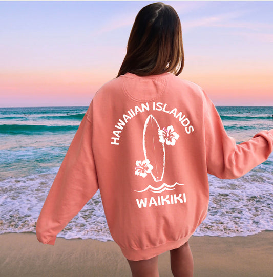 Hawaiian Islands - Waikiki Crew Sweatshirt - Comfort Colors