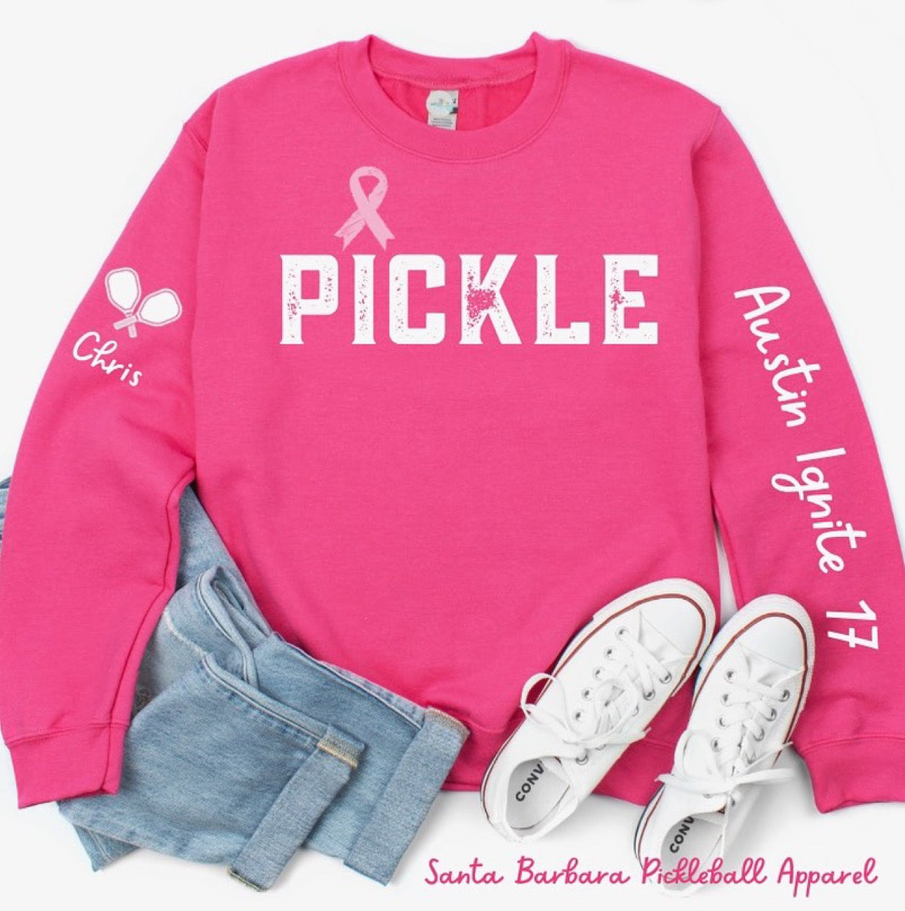 Customize my PINK 4 sided Crew - Please put customization in notes section