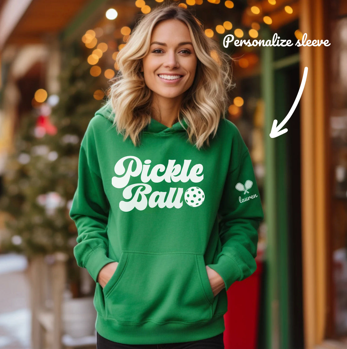 Retro Pickleball Hoodie - customize sleeves & back, add in notes