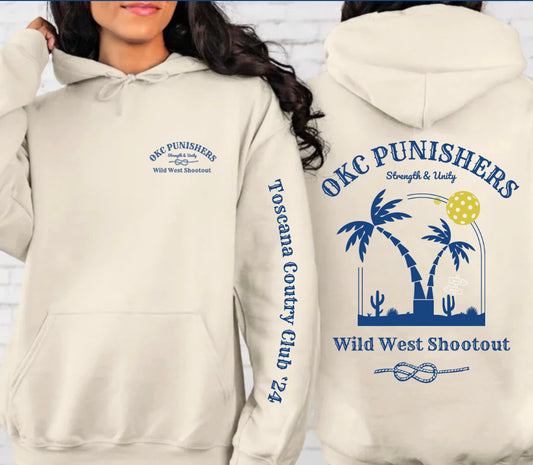 OKC Punishers Wildwest Shootout Hoodie-  White, Creme, Light Grey -Can customize sleeve