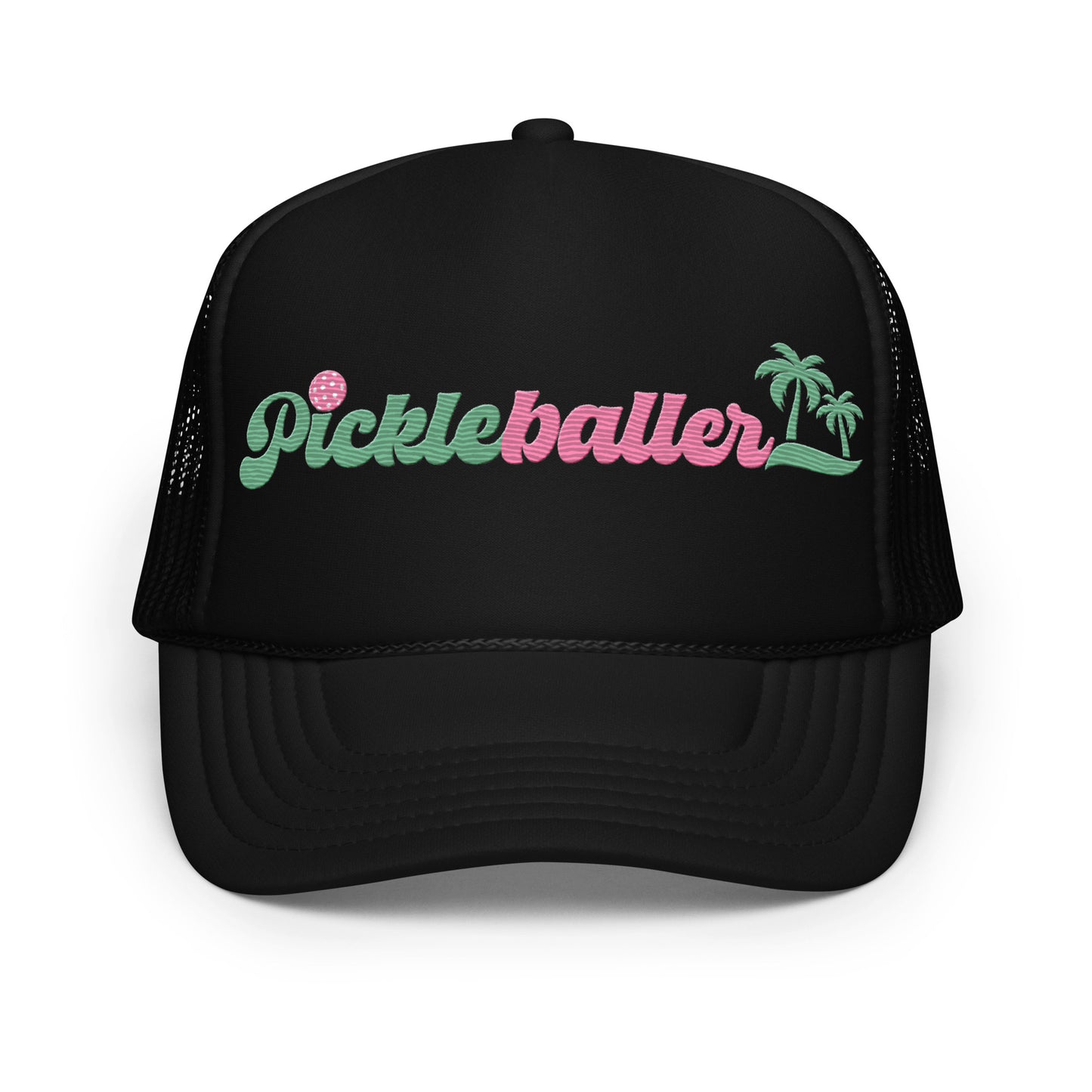 Pickleballer Embriodered Foam Trucker Hat - White, Black, Pink