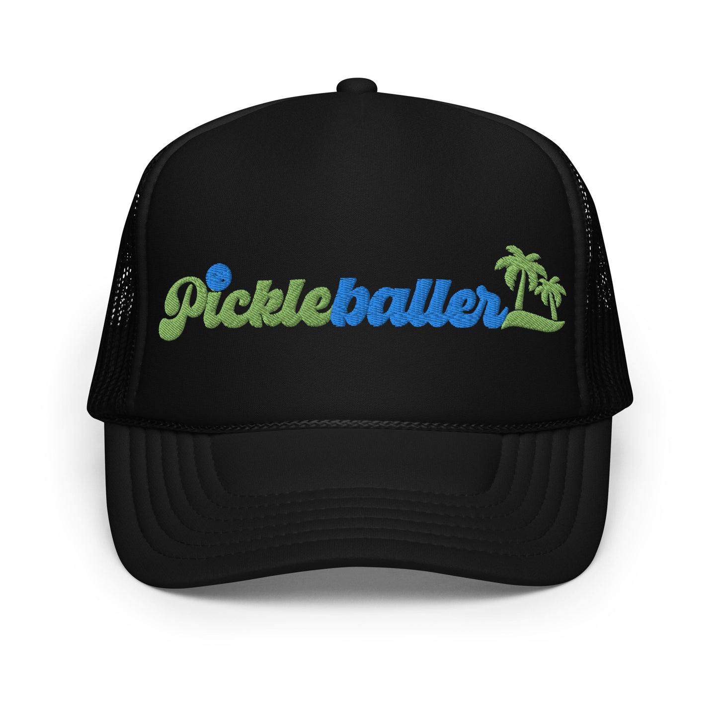Pickleballer Embroidered Foam Trucker Hat -Blue/Black/White