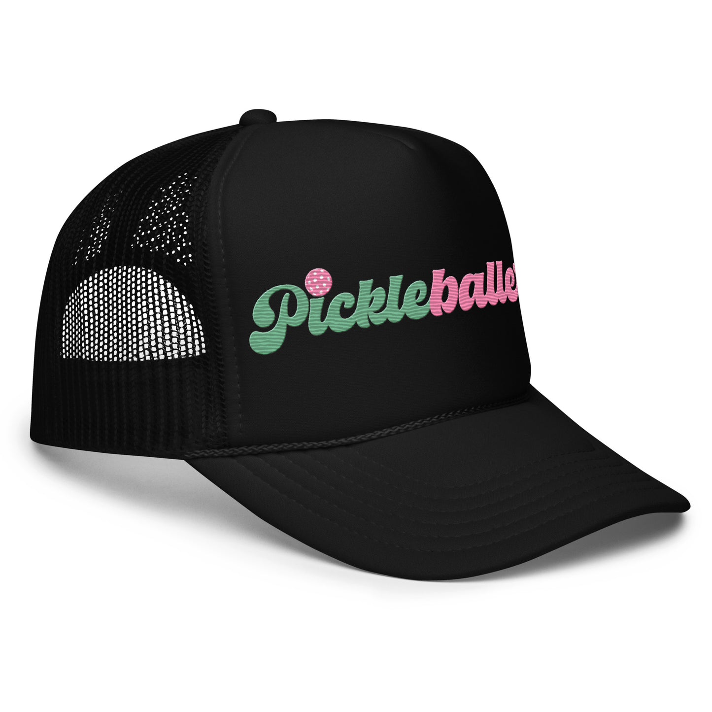 Pickleballer Embriodered Foam Trucker Hat - White, Black, Pink