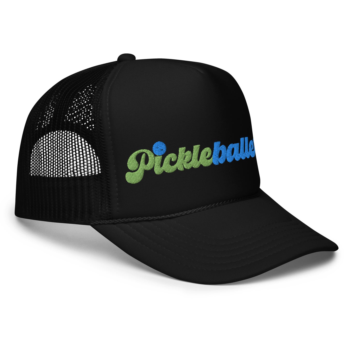 Pickleballer Embroidered Foam Trucker Hat -Blue/Black/White