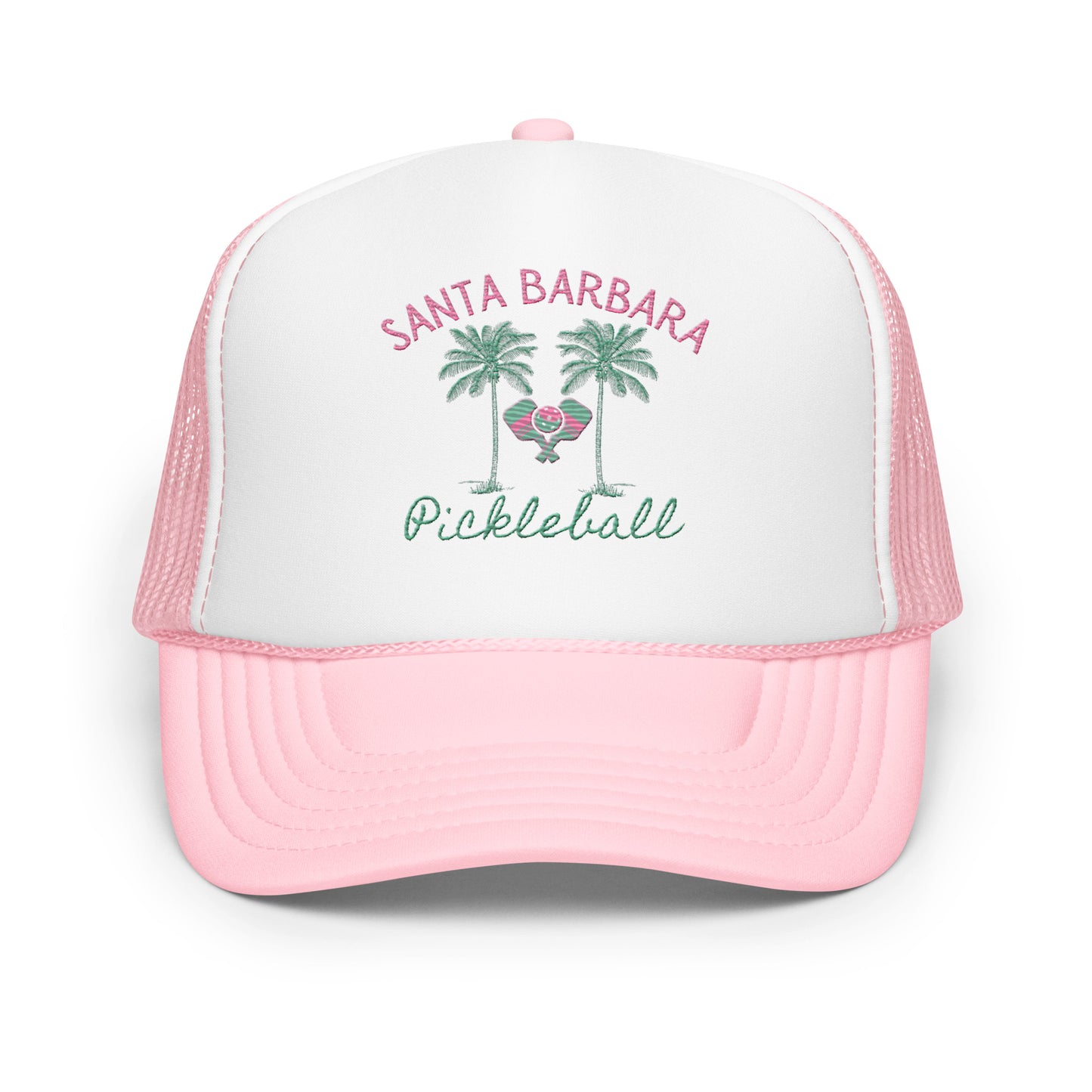 Santa Barbara Pickleball Embroidered Palm Trees Foam trucker hat