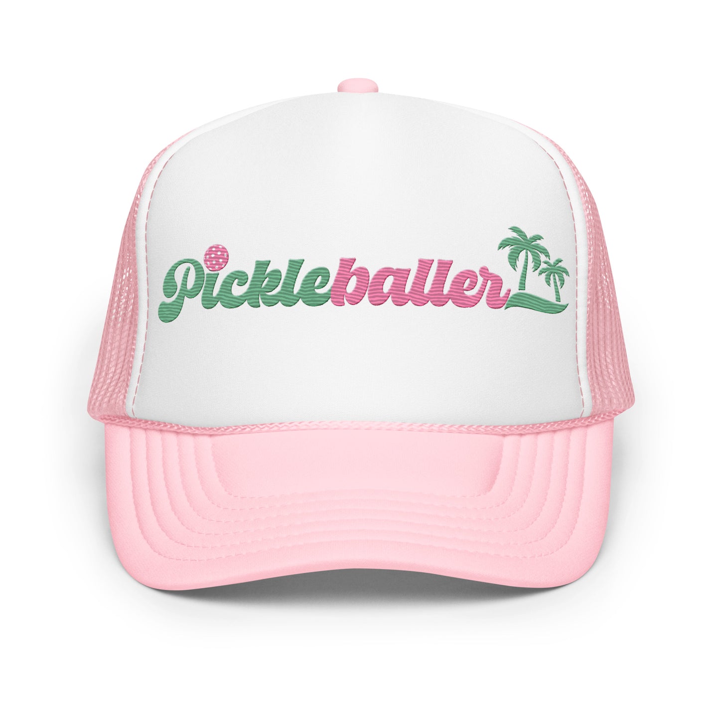 Pickleballer Embriodered Foam Trucker Hat - White, Black, Pink