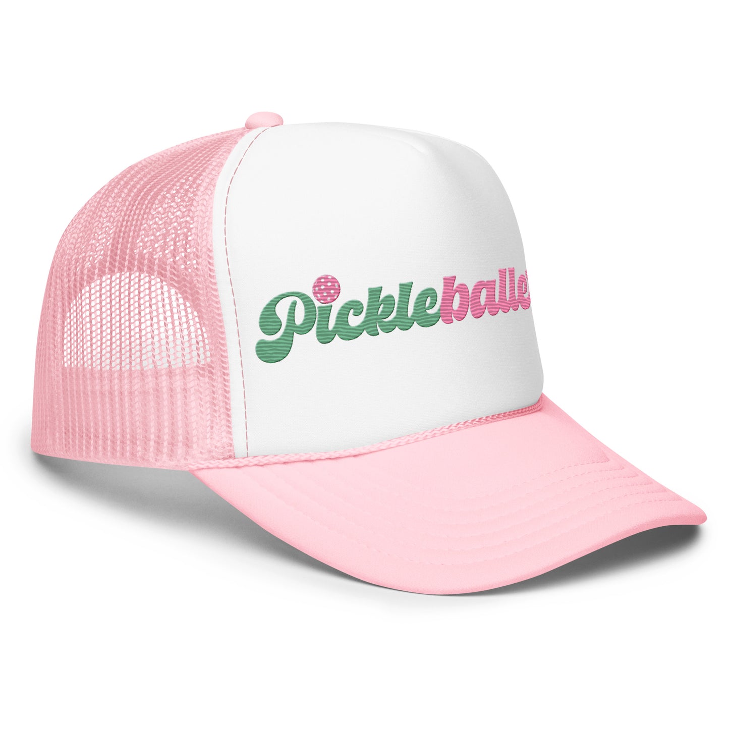Pickleballer Embriodered Foam Trucker Hat - White, Black, Pink