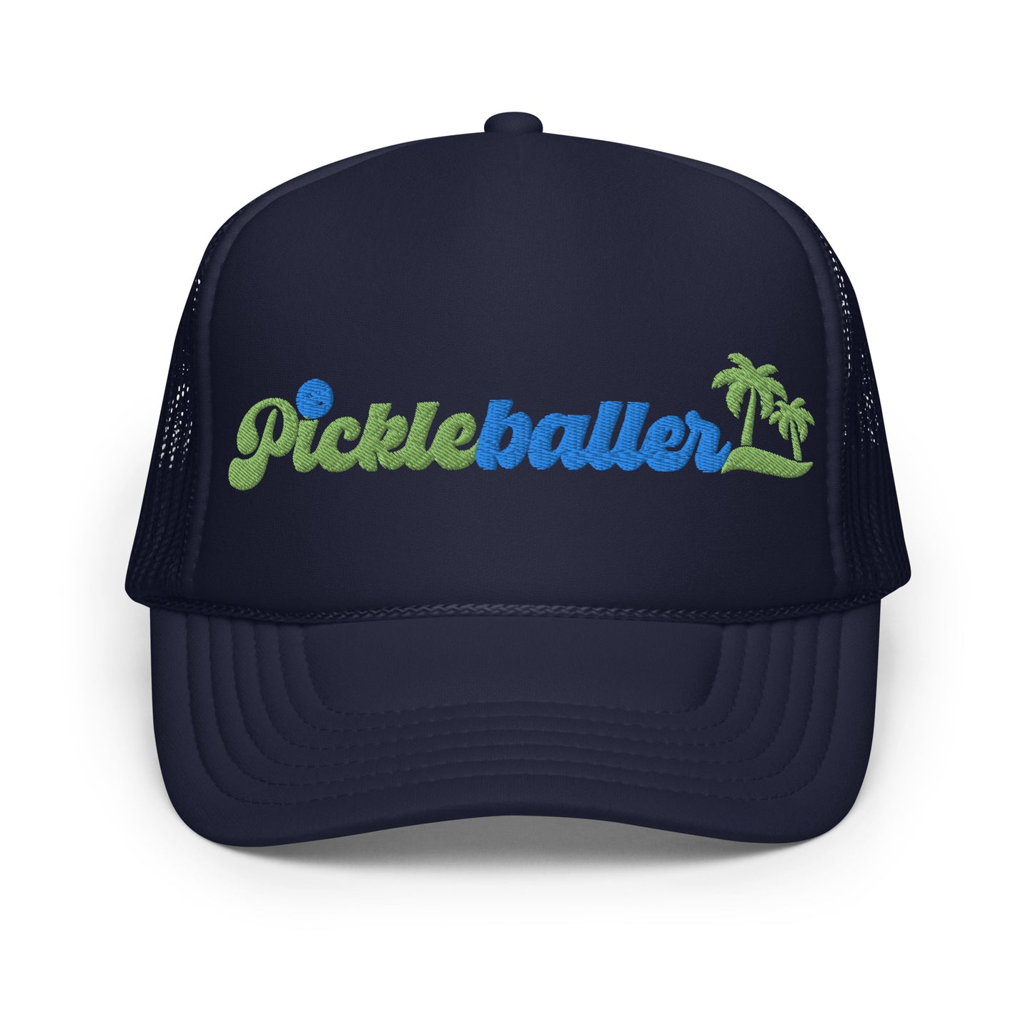 Pickleballer Embroidered Foam Trucker Hat -Blue/Black/White