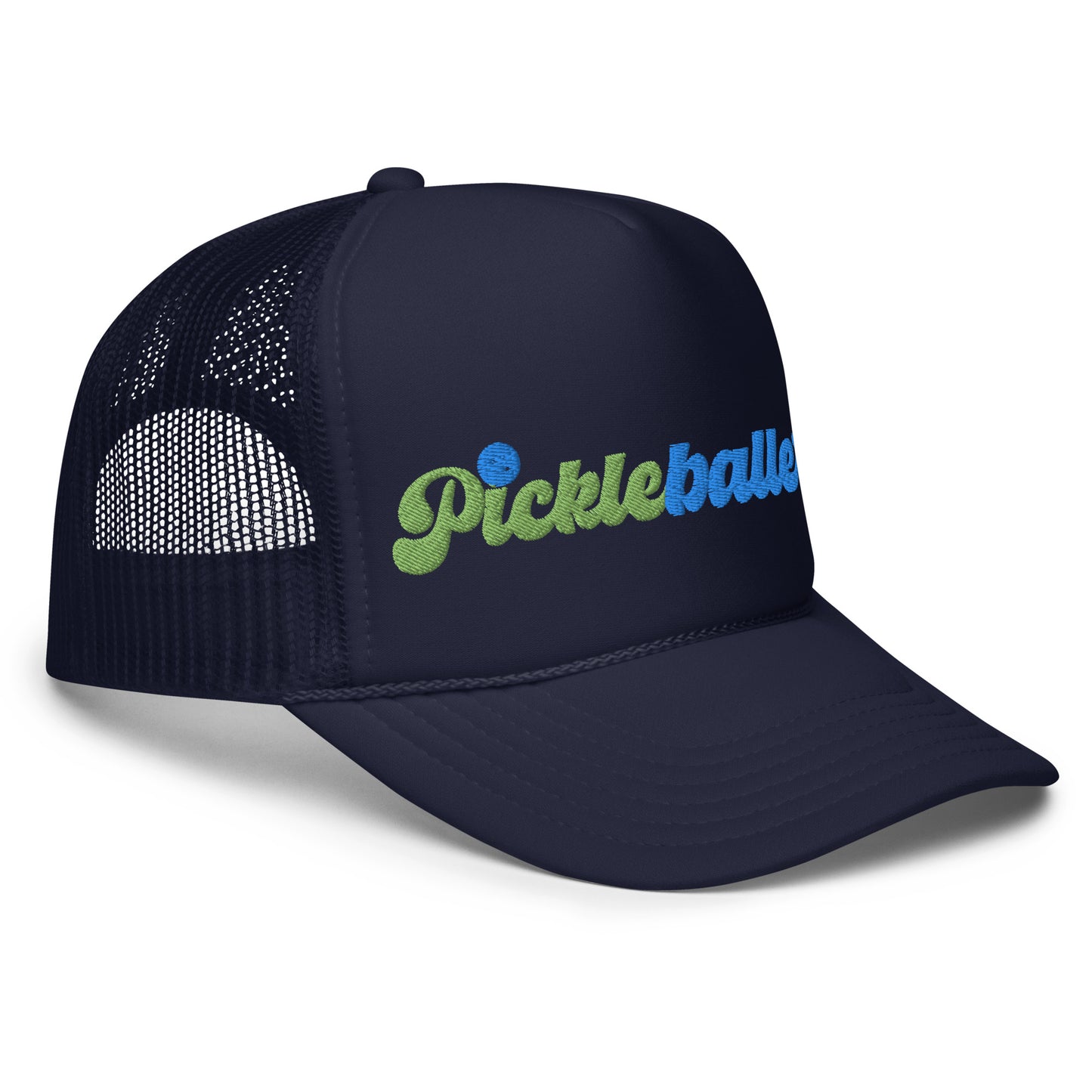 Pickleballer Embroidered Foam Trucker Hat -Blue/Black/White