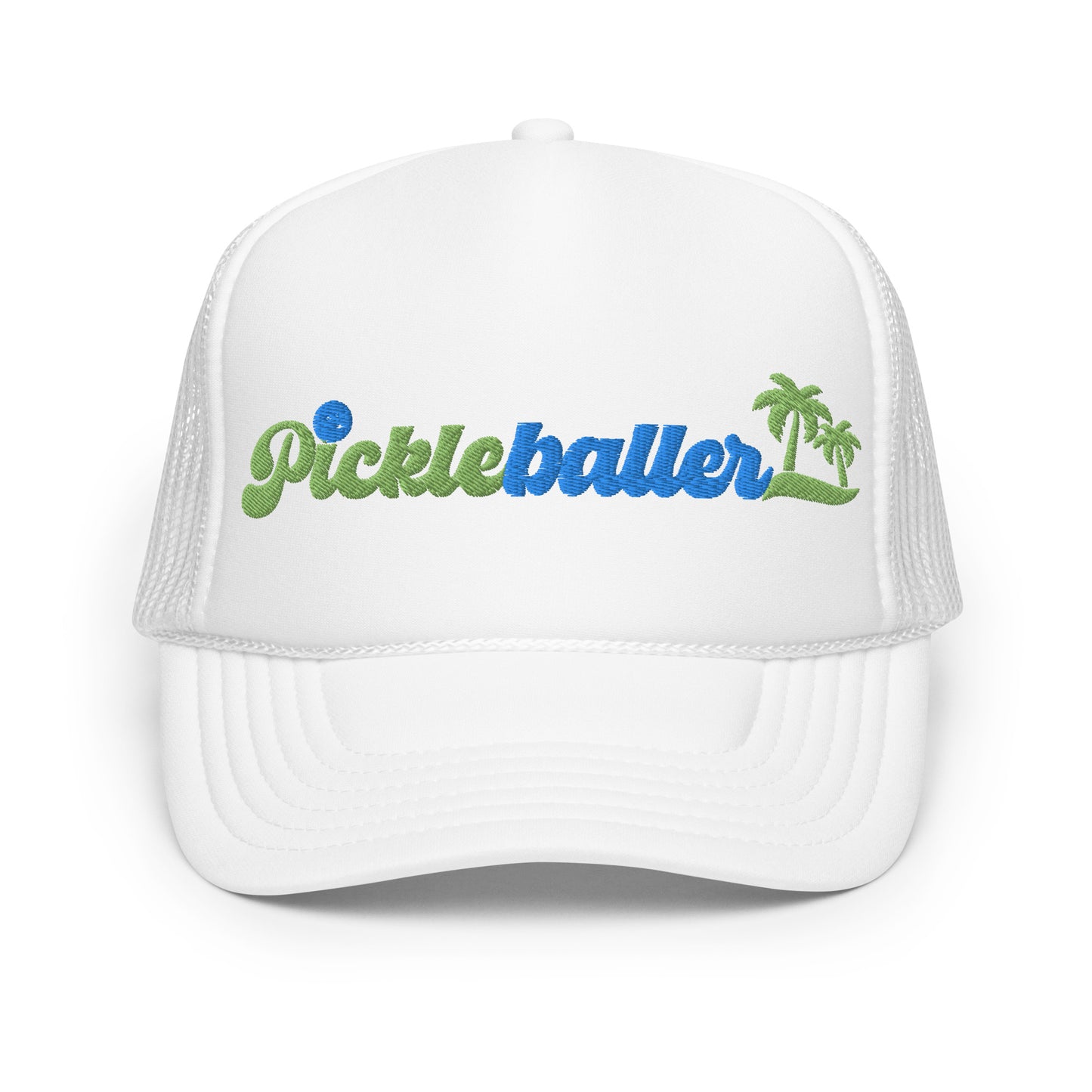 Pickleballer Embroidered Foam Trucker Hat -Blue/Black/White