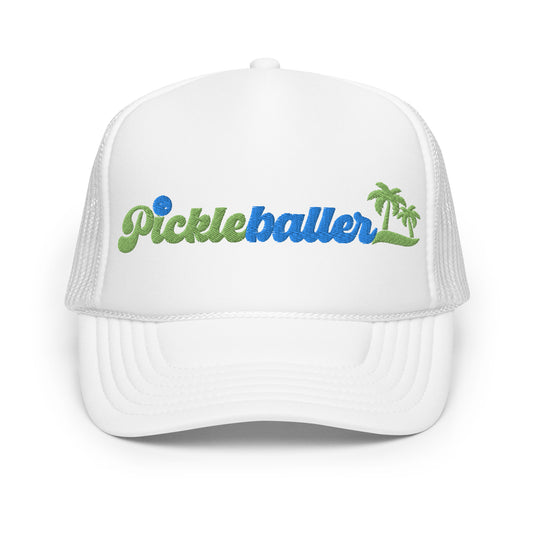 Pickleballer Embroidered Foam Trucker Hat -Blue/Black/White