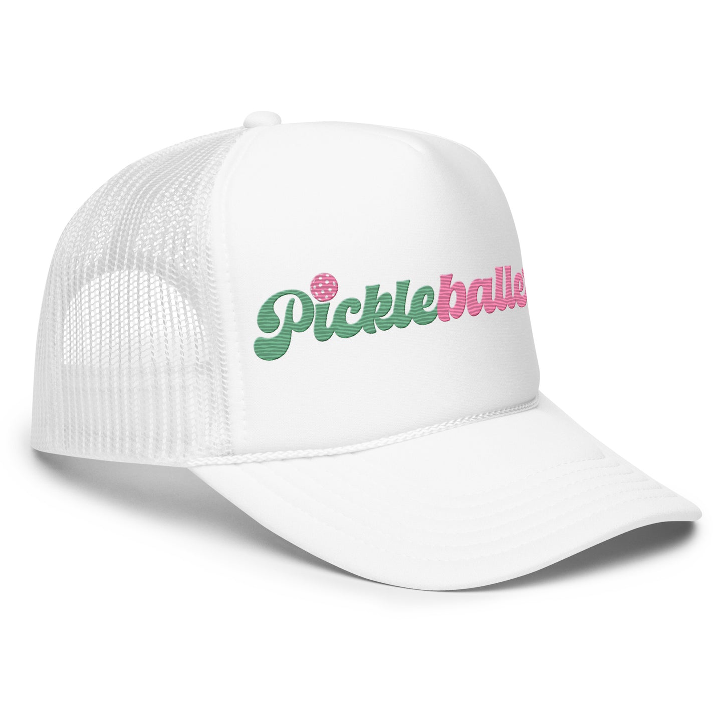 Pickleballer Embriodered Foam Trucker Hat - White, Black, Pink