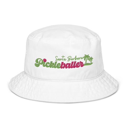 Santa Barbara Pickleballer embroidered Bucket Hat - White/Black & Camel
