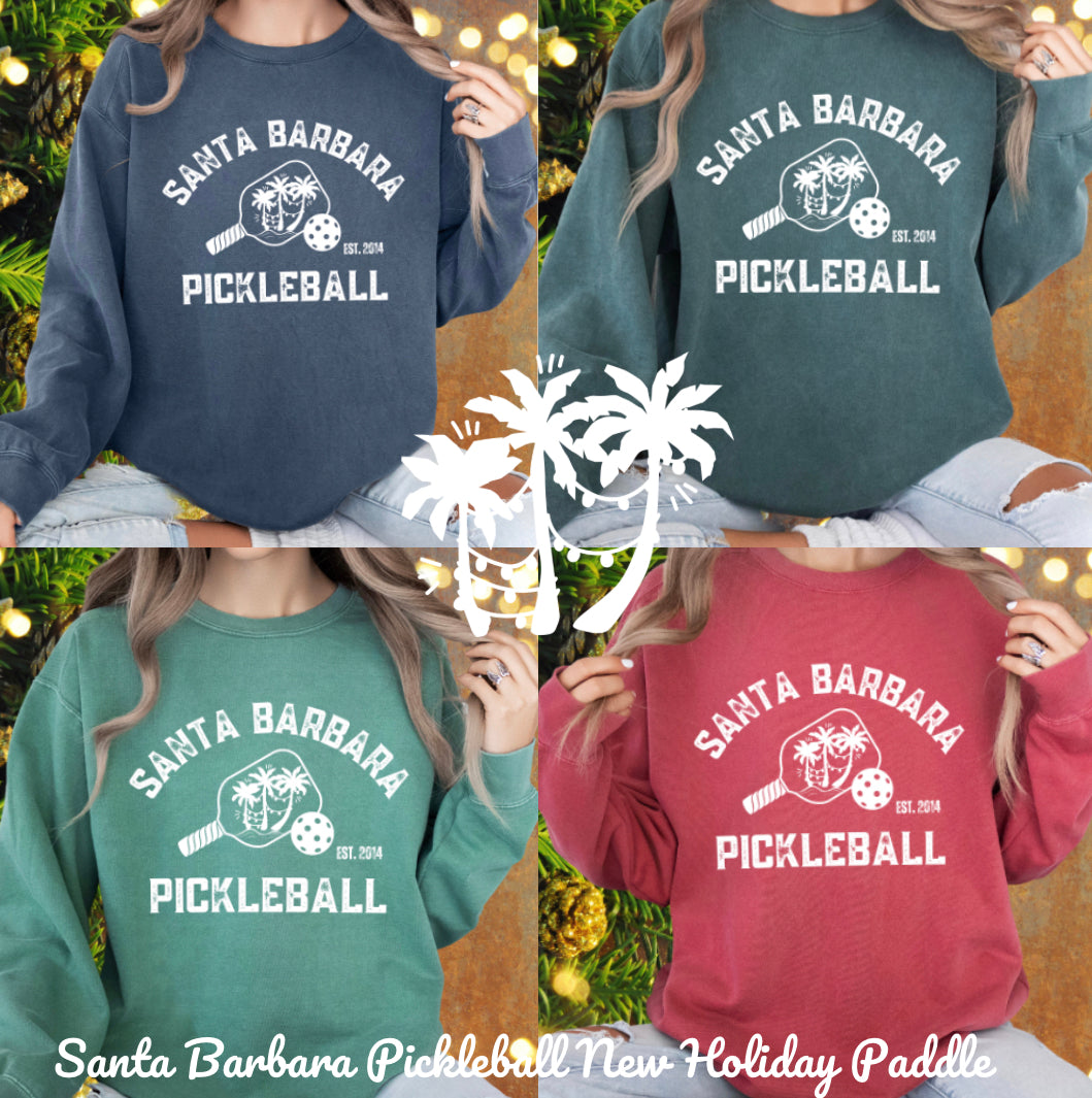 Santa Barbara Pickleball HOLIDAY Apparel & Accesories  -3 palm trees w/ holiday lights