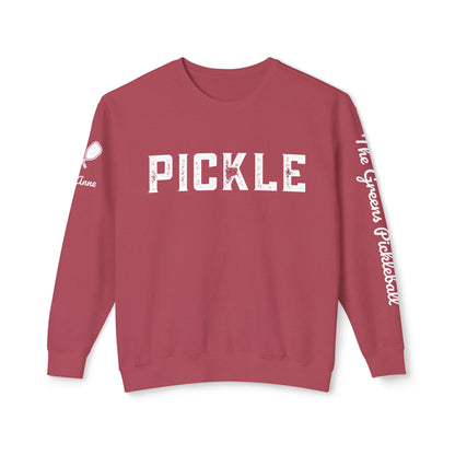 PICKLE Garment Dyed Crew (Distressed) - The Greens Pickleball on left sleeve, logo back, customize right sleeve, add name