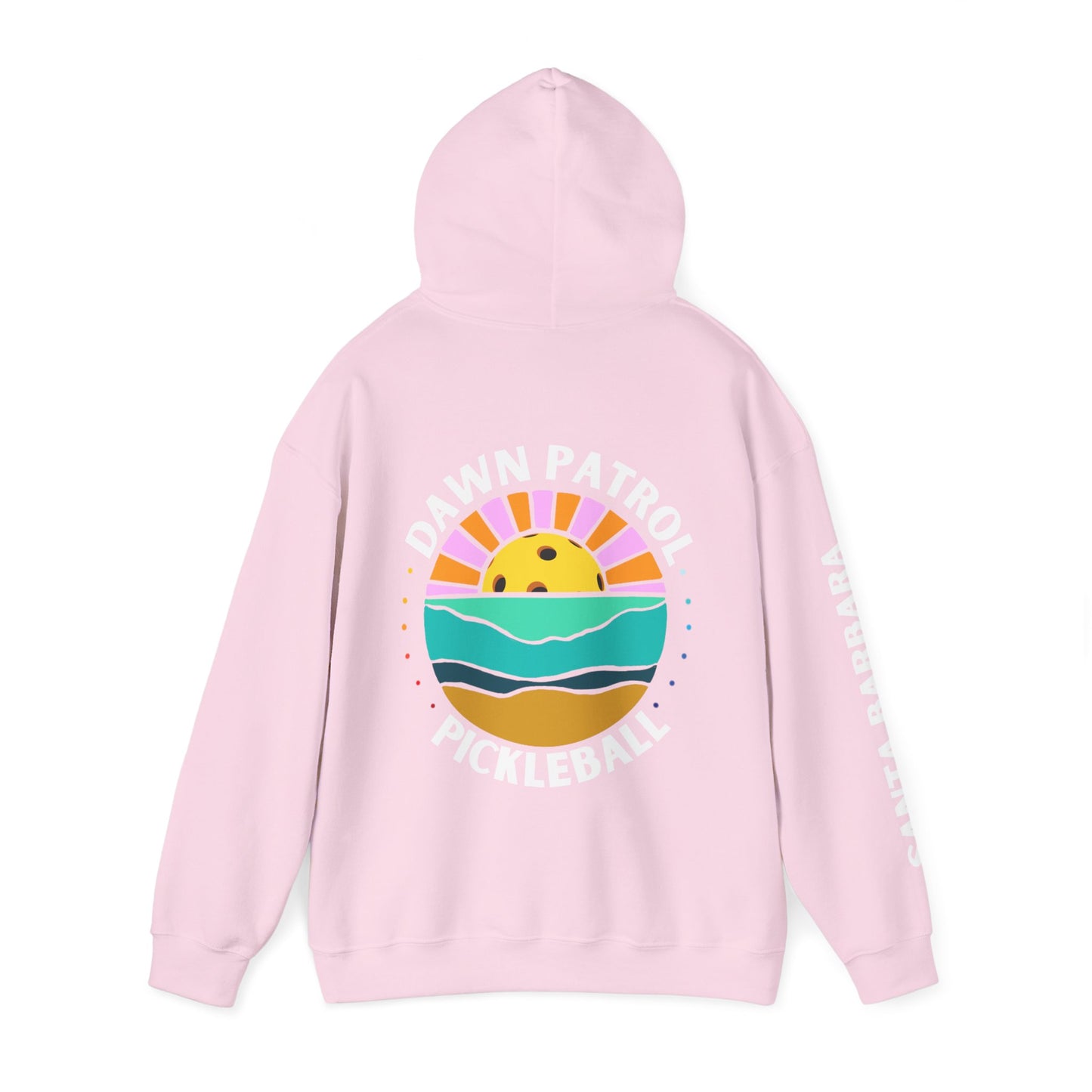 Dawn Patrol Hoodie (same logo front & back) - Santa Barbara sleeve