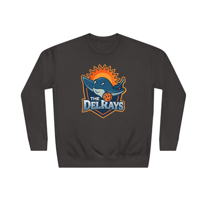 The Del Rays/US Legends Pickleball league on small back - High End Unisex Crew 60/40