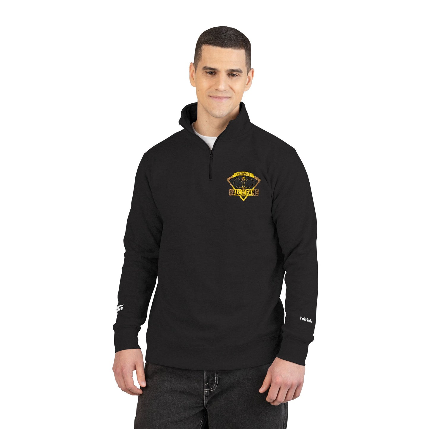 Pickleball Hall of Fame - embroidered 1/4 zip sweatshirt, Unisex Fleece- personalize cuffs