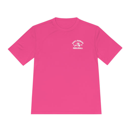 Santa Barbara Pickleball -UNISEX fuller cut (additional colors)- Moisture Wicking Tee SPF, left chest logo, (Unisex)