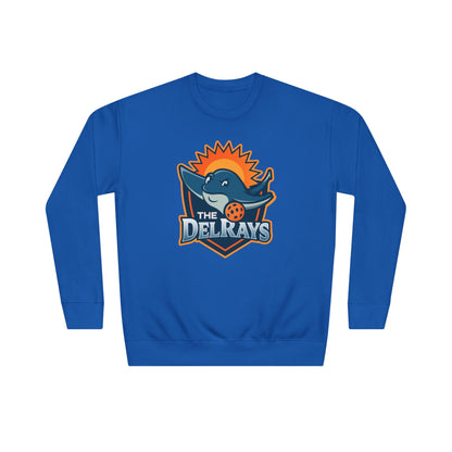 The Del Rays/US Legends Pickleball league on small back - High End Unisex Crew 60/40