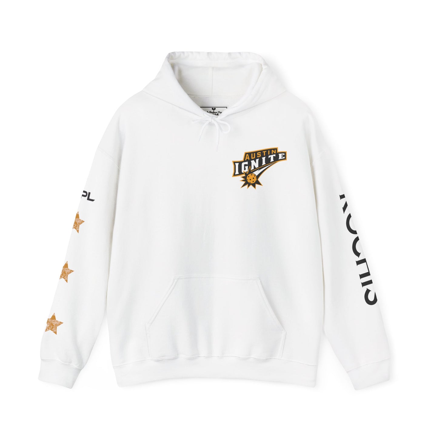 Kochis White w/ Stars -Austin Ignite NPL Team Hoodie (script sleeve = Bringin’ in heat) Customize back
