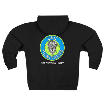 OKC personalized Unisex Zip Hoodie - OKC Punishers Strength & Unity (Black and White) Lane 7