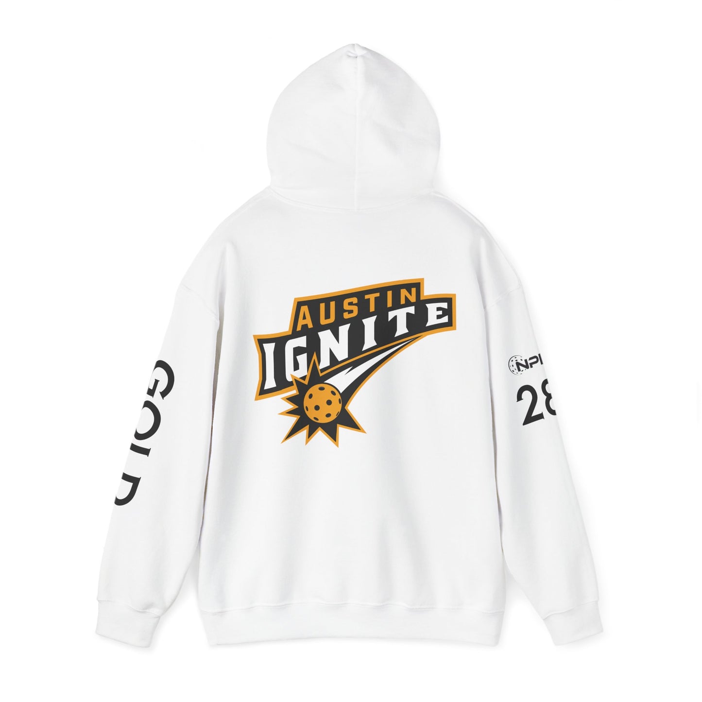 Gold Austin Ignite NPL Team (All caps last name sleeve) Large logo back