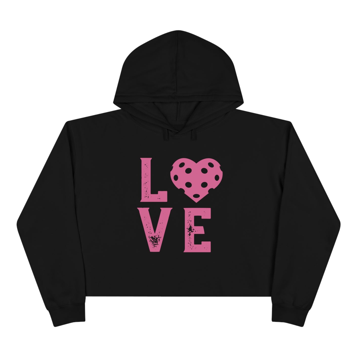 Picklemania PINK Love Distressed - White or Black - Crop Hoodie (logo on back)