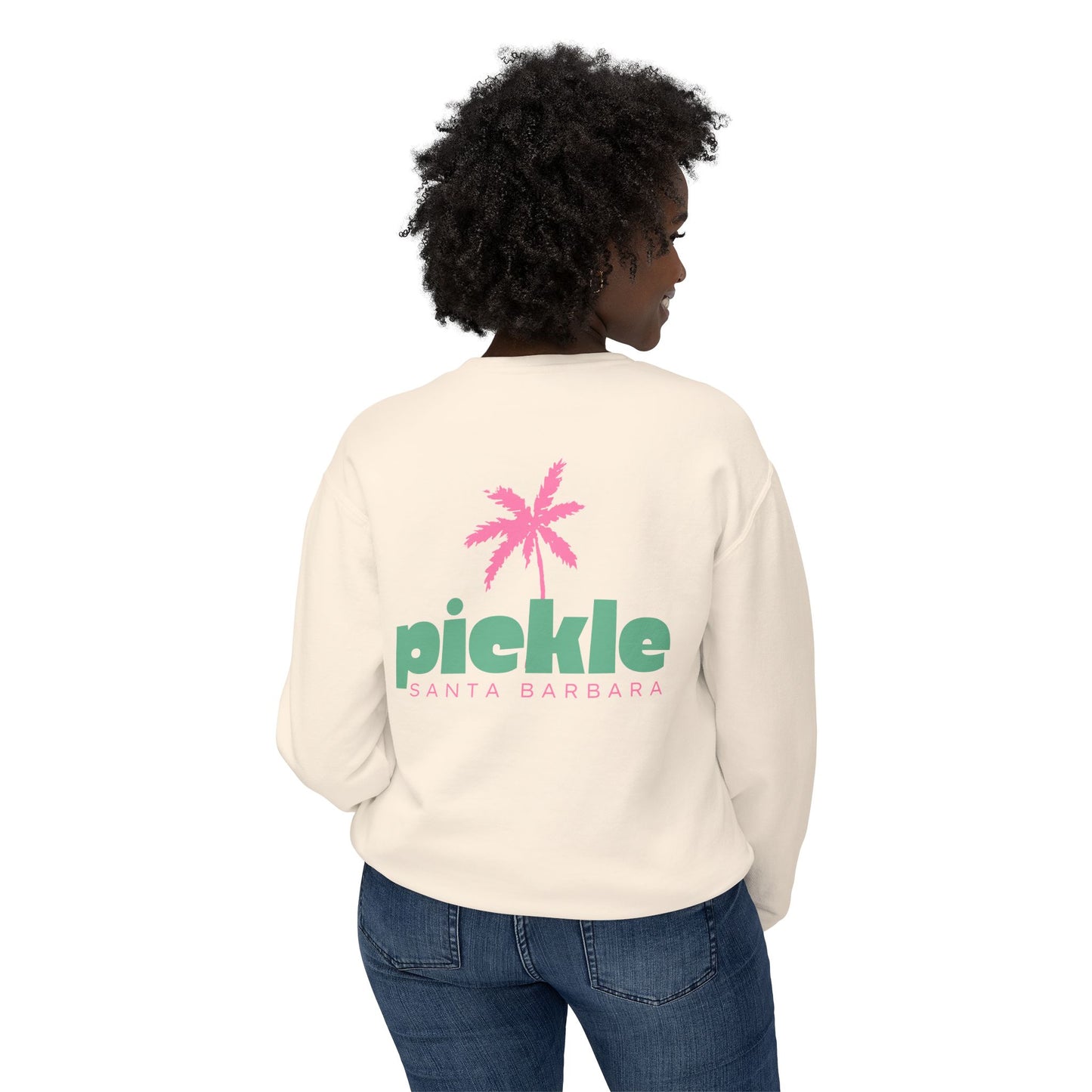 PICKLE Palm Tree (Pink Green)- Santa Barbara (or your city) Lightweight Crew - Garment Dyed