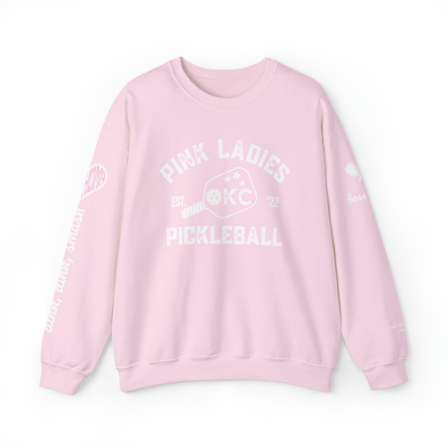 Pink Ladies OKC Pickleball Crew - Hot Pink Unisex Crewneck Sweatshirt (customize name on sleeve)