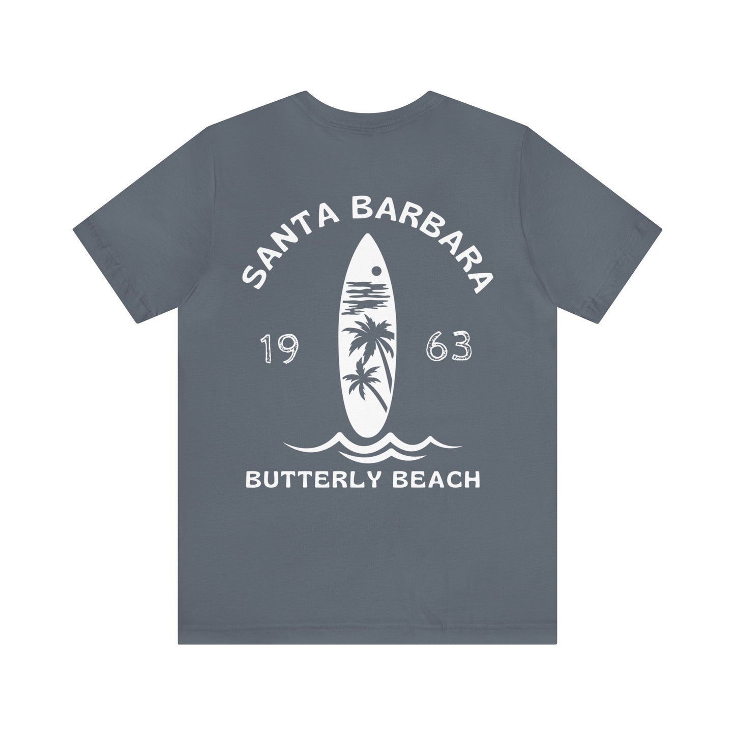 Butterfly Beach (Palm Tree Back) Unisex Tshirt- 100% airline/ringspun cotton