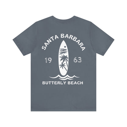 Butterfly Beach (Palm Tree Back) Unisex Tshirt- 100% airline/ringspun cotton