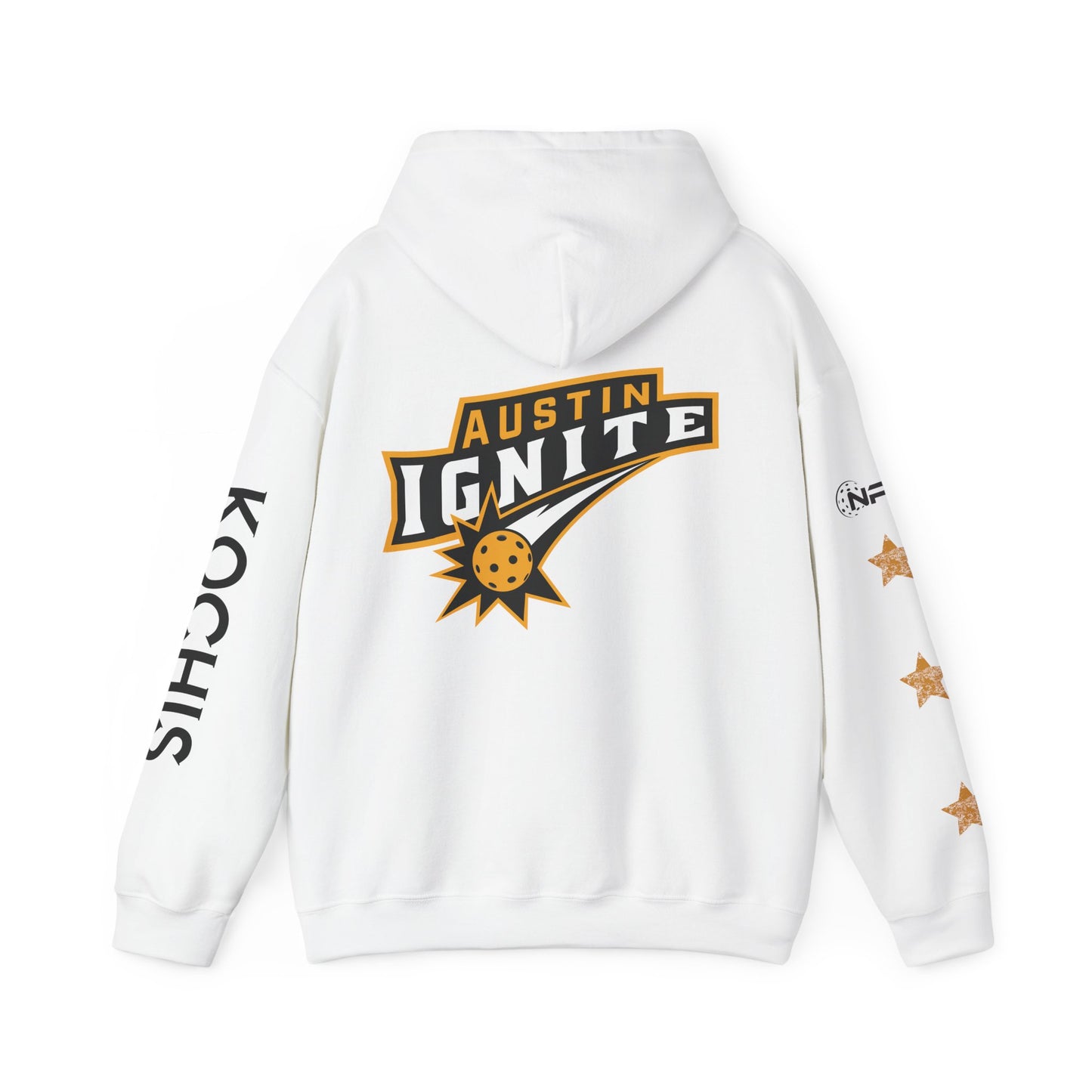 Kochis White w/ Stars -Austin Ignite NPL Team Hoodie (script sleeve = Bringin’ in heat) Customize back