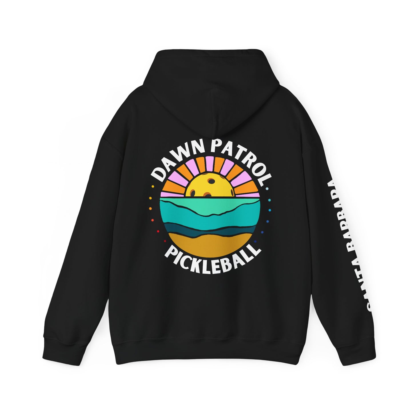 Dawn Patrol Hoodie (same logo front & back) - Santa Barbara sleeve