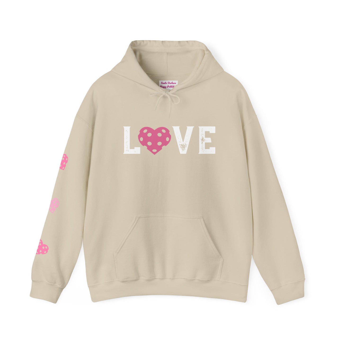 Del Webb  Pickleball LOVE Hoodie - 3 pickleball hearts sleeve - can customize sleeves & back - add in notes