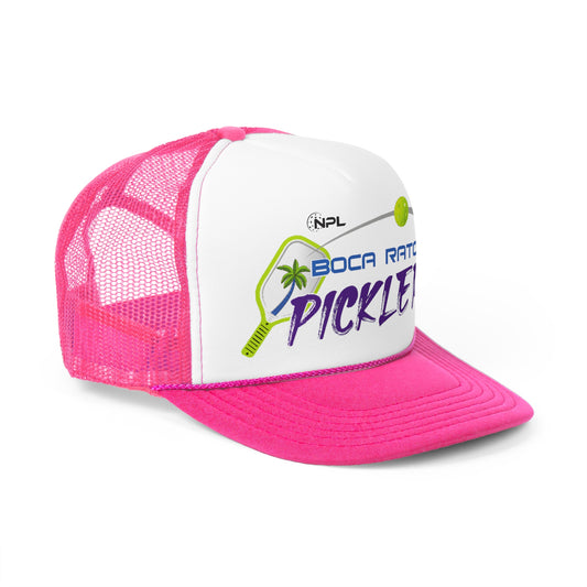 Boca Raton Picklers - All Colors - Foam Printed (not embroidered) Trucker Hat - Black and Pink Brim