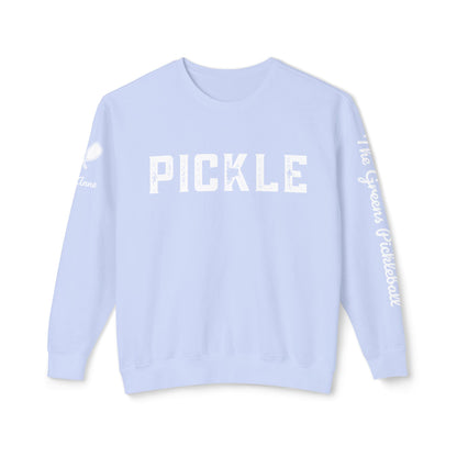 PICKLE Garment Dyed Crew (Distressed) - The Greens Pickleball on left sleeve, logo back, customize right sleeve, add name