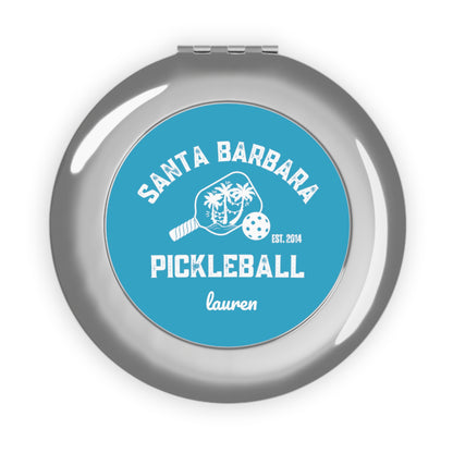 Santa Barbara Pickleball Holiday Edition Compact Travel Mirror. Customize name