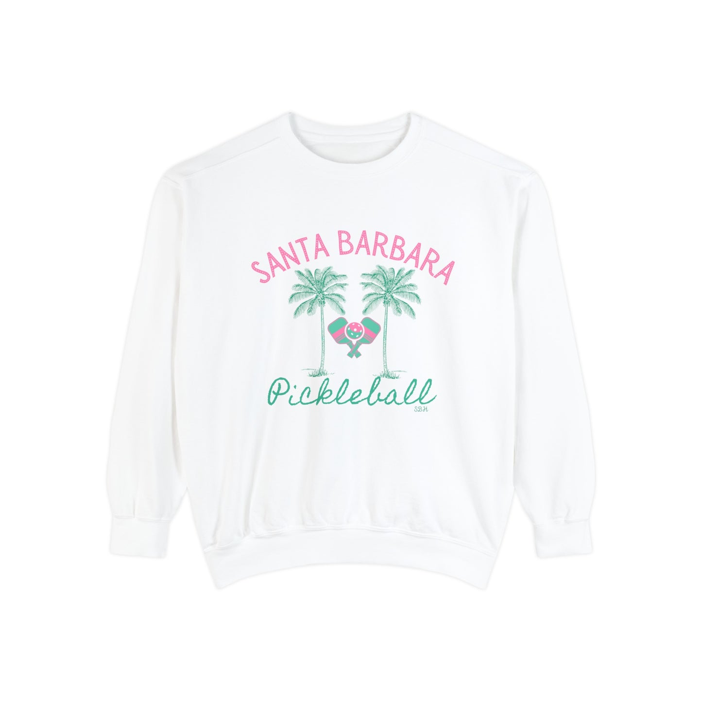 Palm Tree Santa Barbara Pickleball -White Unisex Garment-Dyed Sweatshirt (80% cotton, 20% poly)