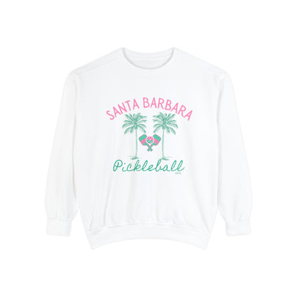 Palm Tree Santa Barbara Pickleball -White Unisex Garment-Dyed Sweatshirt (80% cotton, 20% poly)