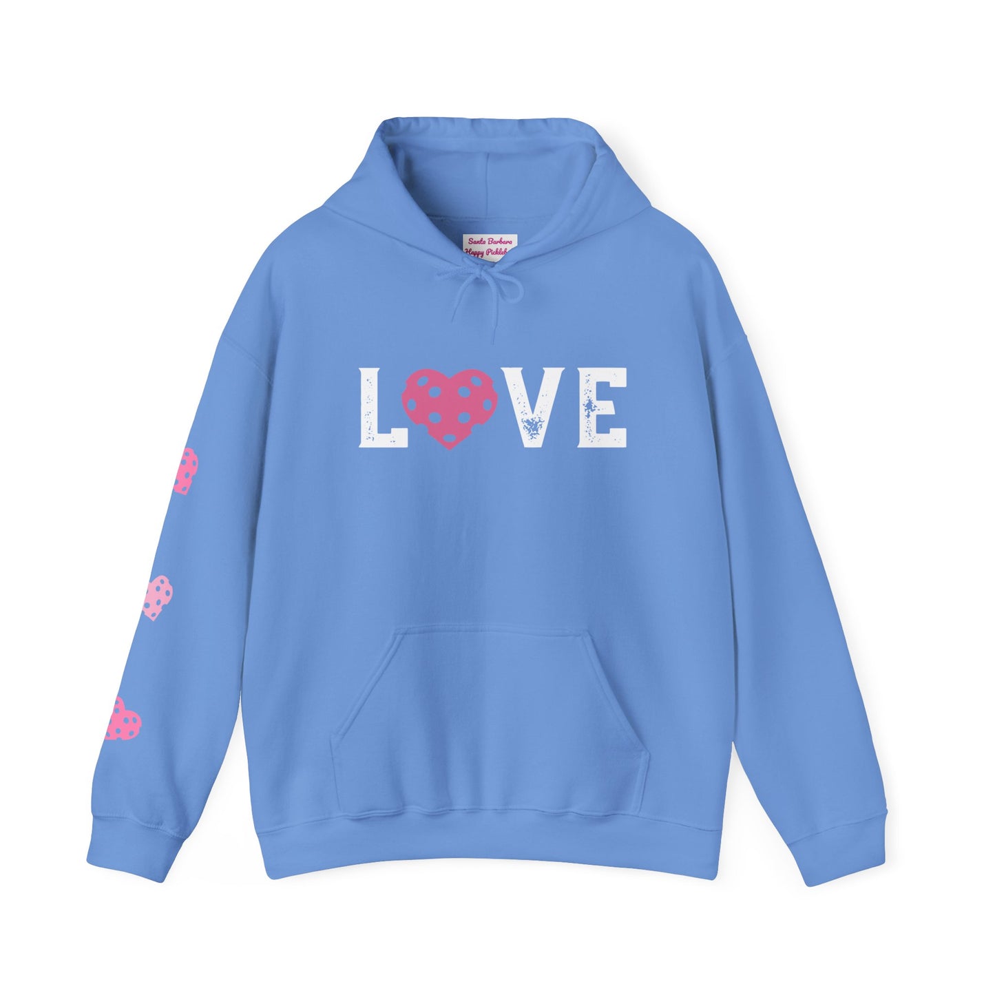 Del Webb  Pickleball LOVE Hoodie - 3 pickleball hearts sleeve - can customize sleeves & back - add in notes