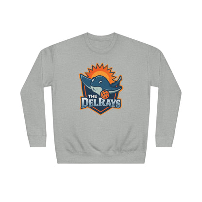 The Del Rays/US Legends Pickleball league on small back - High End Unisex Crew 60/40