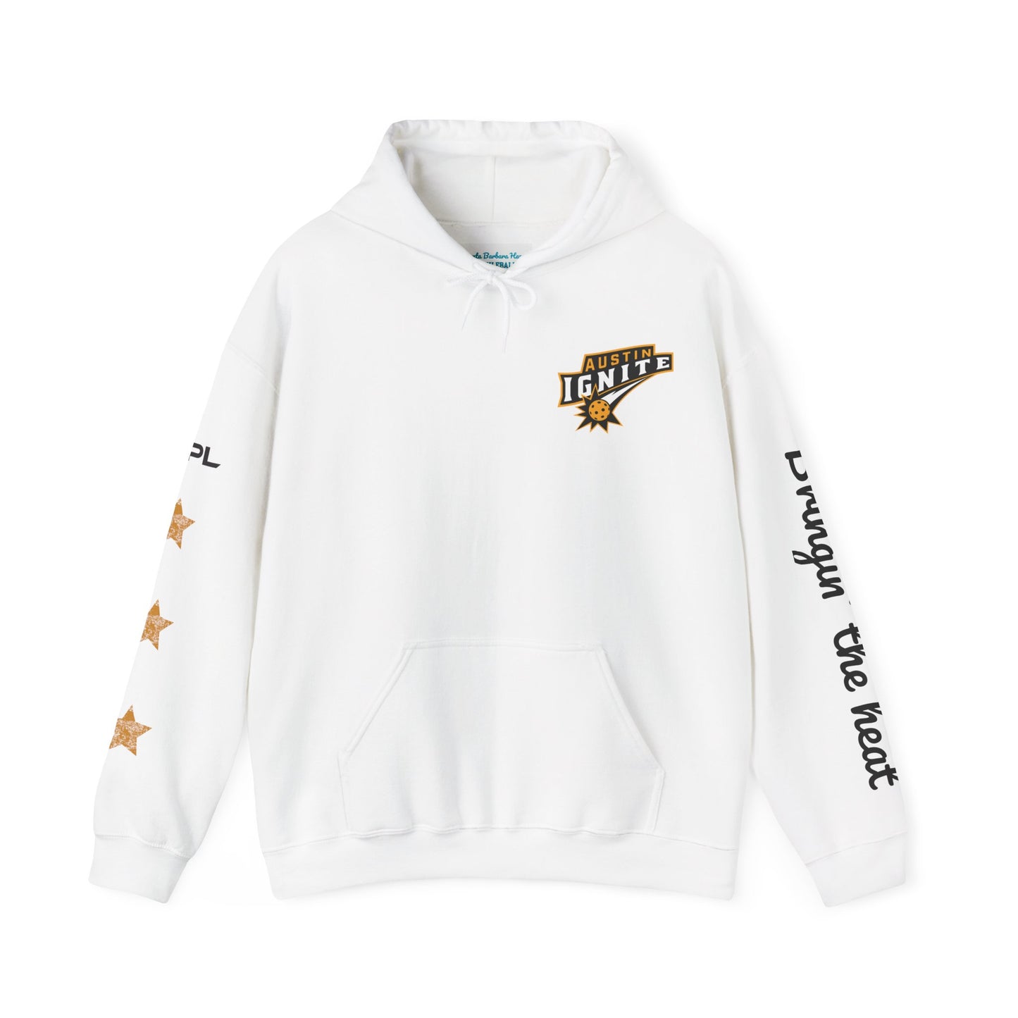 White w/ Stars -Austin Ignite NPL Team Hoodie (script sleeve = Bringin’ in heat) Customize back