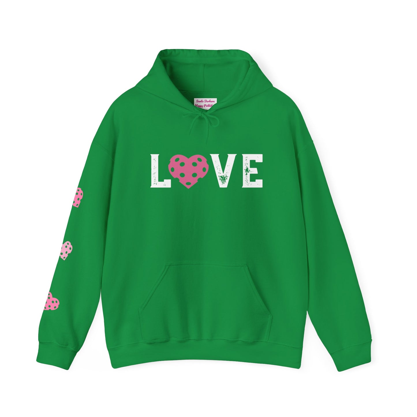 Del Webb  Pickleball LOVE Hoodie - 3 pickleball hearts sleeve - can customize sleeves & back - add in notes