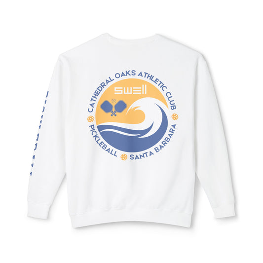 SWELL Pickleball White Garment Dyed -Unisex Lightweight Crew - Pickleball on sleeve (can add your name or words)