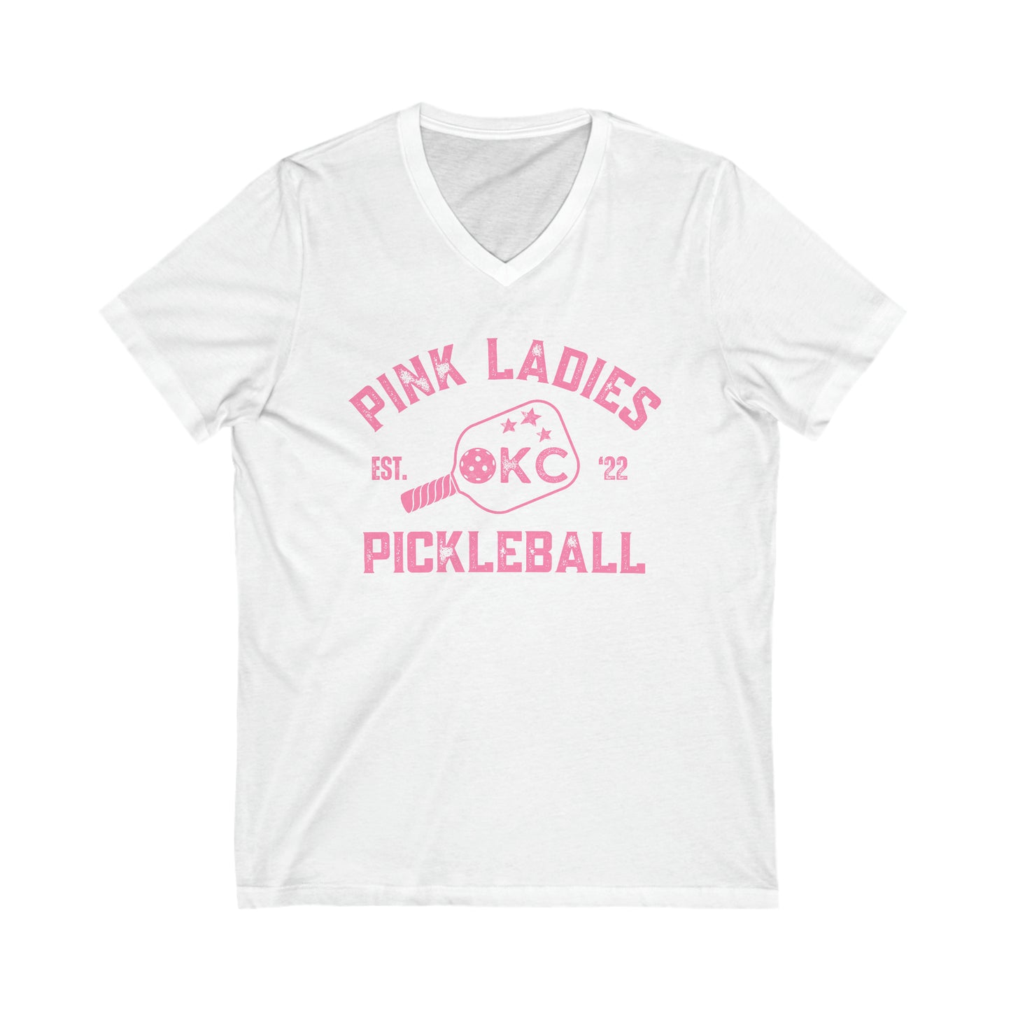 Pink Ladlies Pickleball - Unisex Jersey Short Sleeve V-Neck Tee